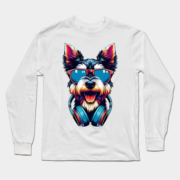 Cesky Terrier Smiling DJ: A Joyful Canine Mix Long Sleeve T-Shirt by ArtRUs